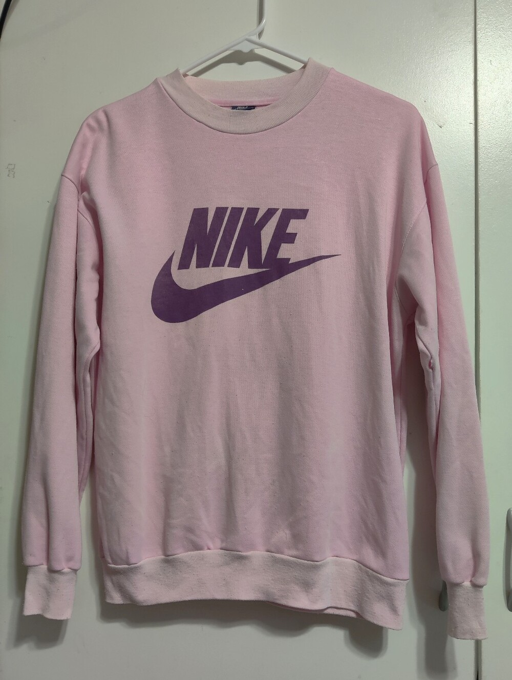 Nike Pink Crewneck Sweatshirt with Purple Swoosh Logo